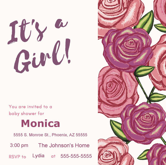 Baby Shower "It's a Girl" Invitation  (Editable and  Instant download)