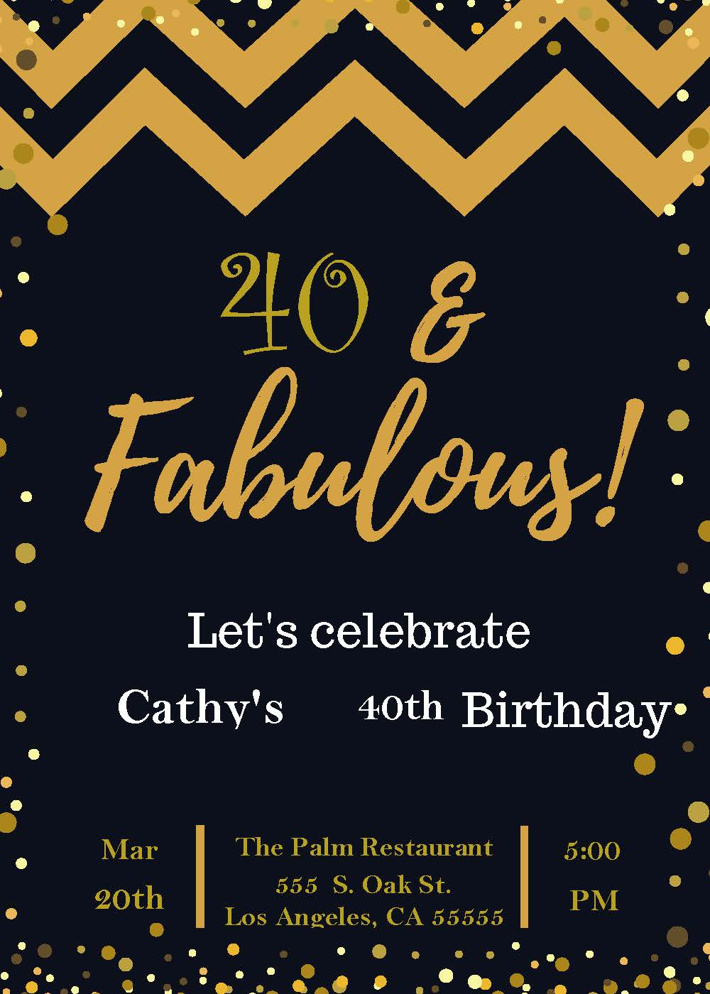 Birthday Party Invitations Fabulous 5"x7"   (Editable and Instant download)