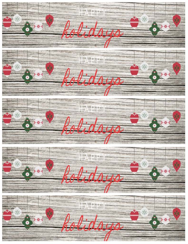 Christmas Water Bottle Labels "Happy Holidays with Christmas Ornaments" (Editable and Instant download)