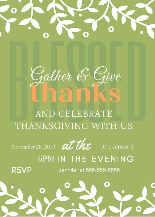 Gather & Give Thanks Thanksgiving Invitation  (Editable and Instant download)