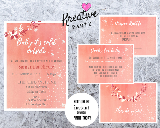 Pink Baby It's Cold Outside Baby Shower Bundle  (Instant Download)