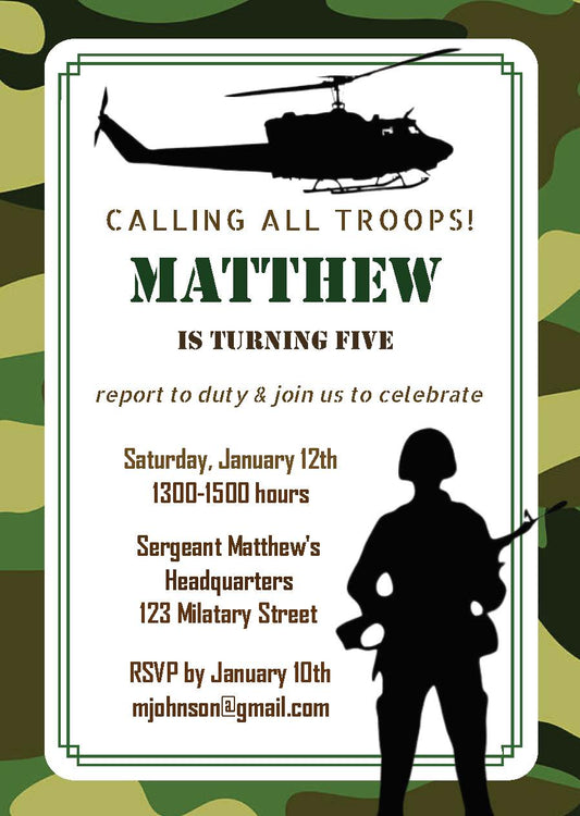 Military Birthday Party Invitation A (Editable and Instant Download)