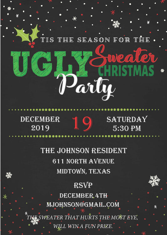 Christmas: Invitation 'Tis The Season Ugly Sweater Christmas Party (Editable & Instant Download)