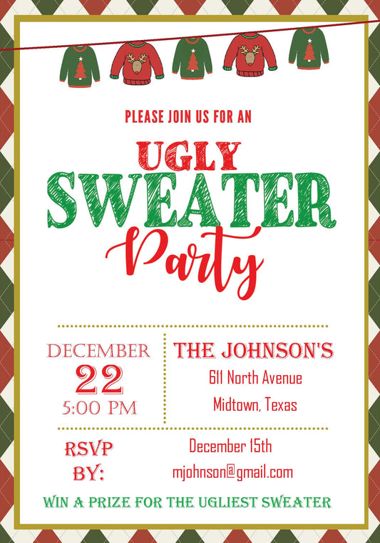 Christmas Invitation Ugly Sweater Party (Editable and Instant Download)