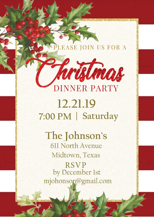 Christmas  Invitation Red & White (Edicable and Instant Download)