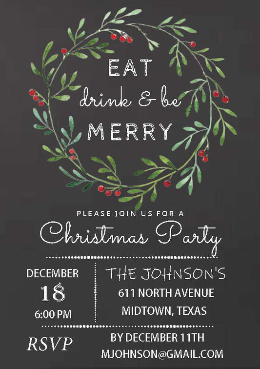 Christmas Invitation "Eat, Drink and Be Merry" (Editable and Instant Download)