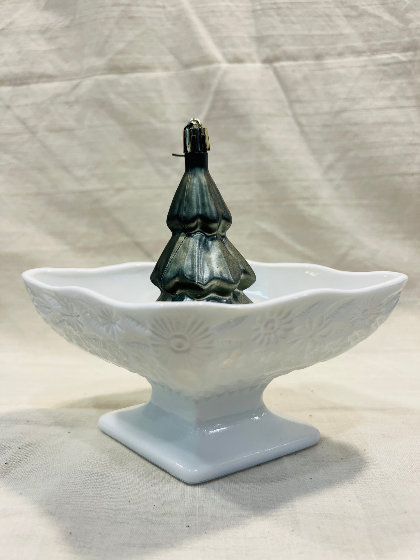 Vintage Milk Glass Floral Glass Diamond Shape Bowl