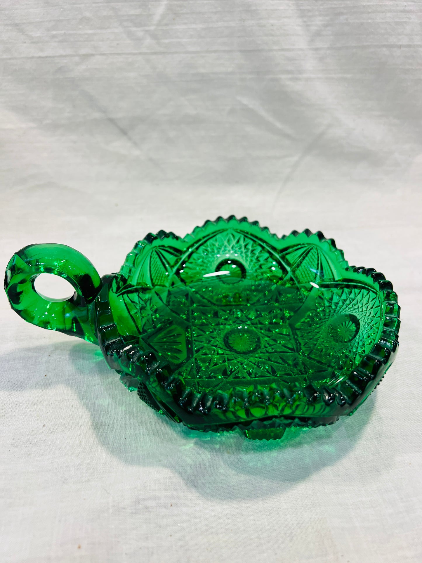 Vintage Green Glass Candle Holder (candle not included)