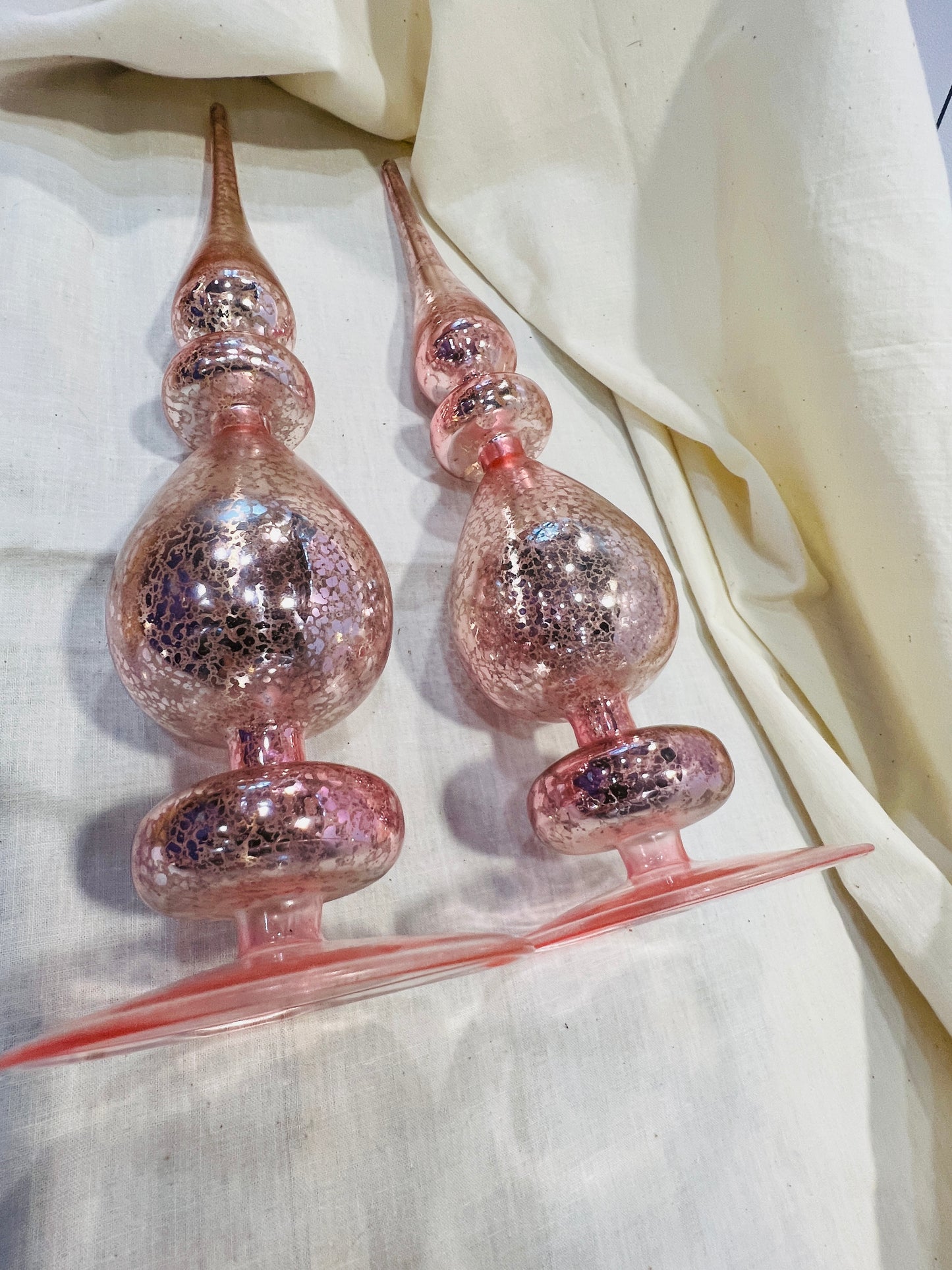 Christmas Pink  Mercury Glass Finial Tree Topper 12" Set of 2